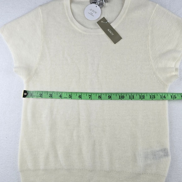 J. Crew NWT Ribbed Featherweight Cashmere Knit Short Sleeve Top Ivory Cream M - Picture 10 of 11